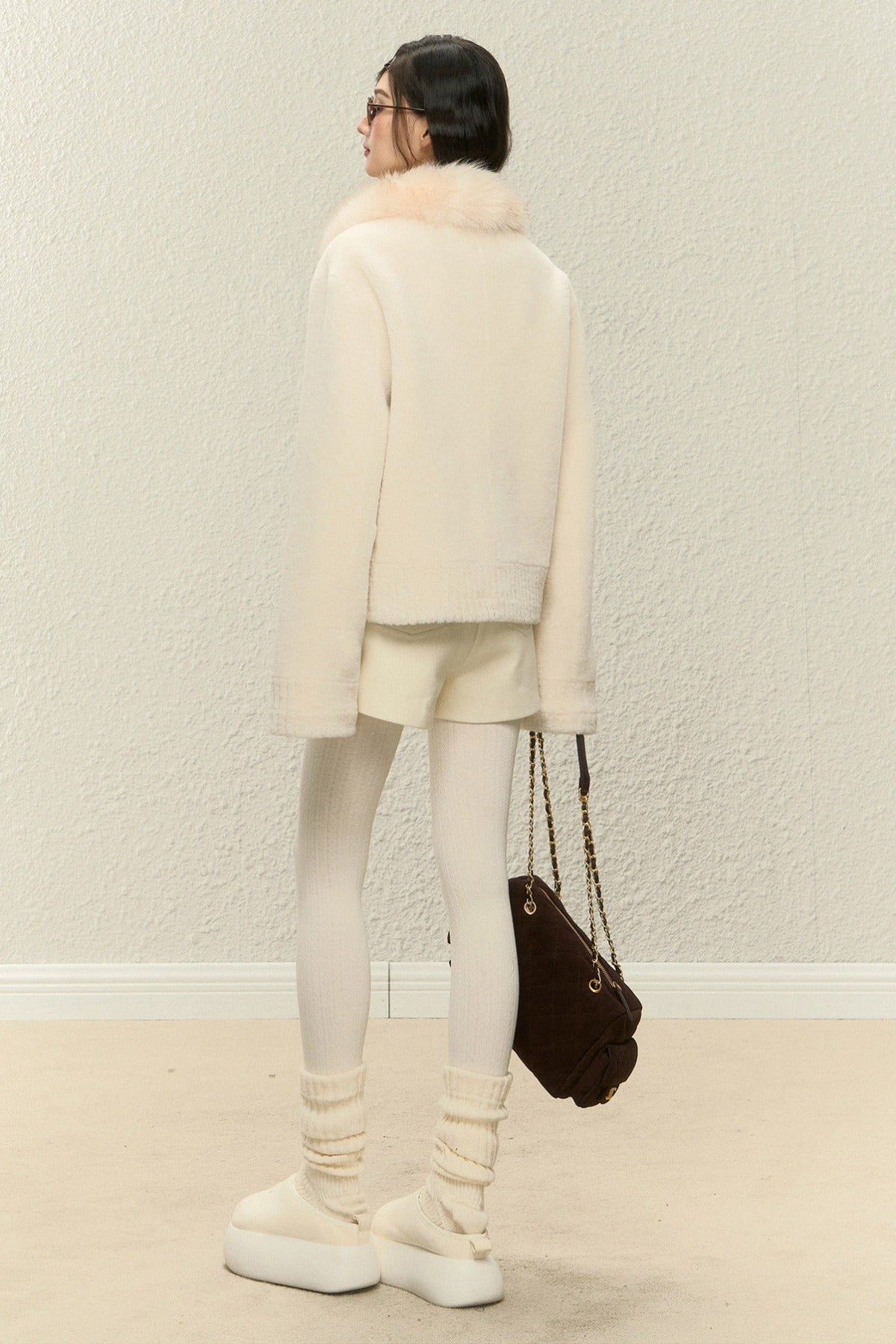 Warm Fur Collar Cardigan and Pants Set-Up