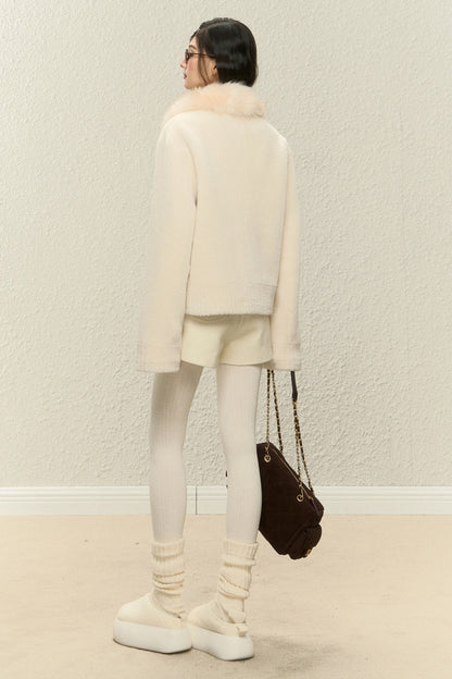 Warm Fur Collar Cardigan and Pants Set-Up