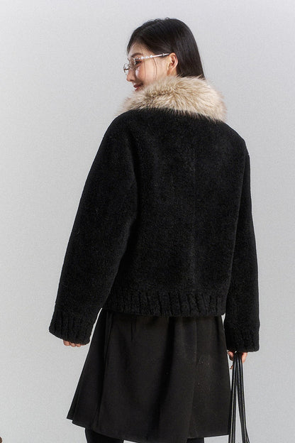 Warm Fur Collar Cardigan and Pants Set-Up