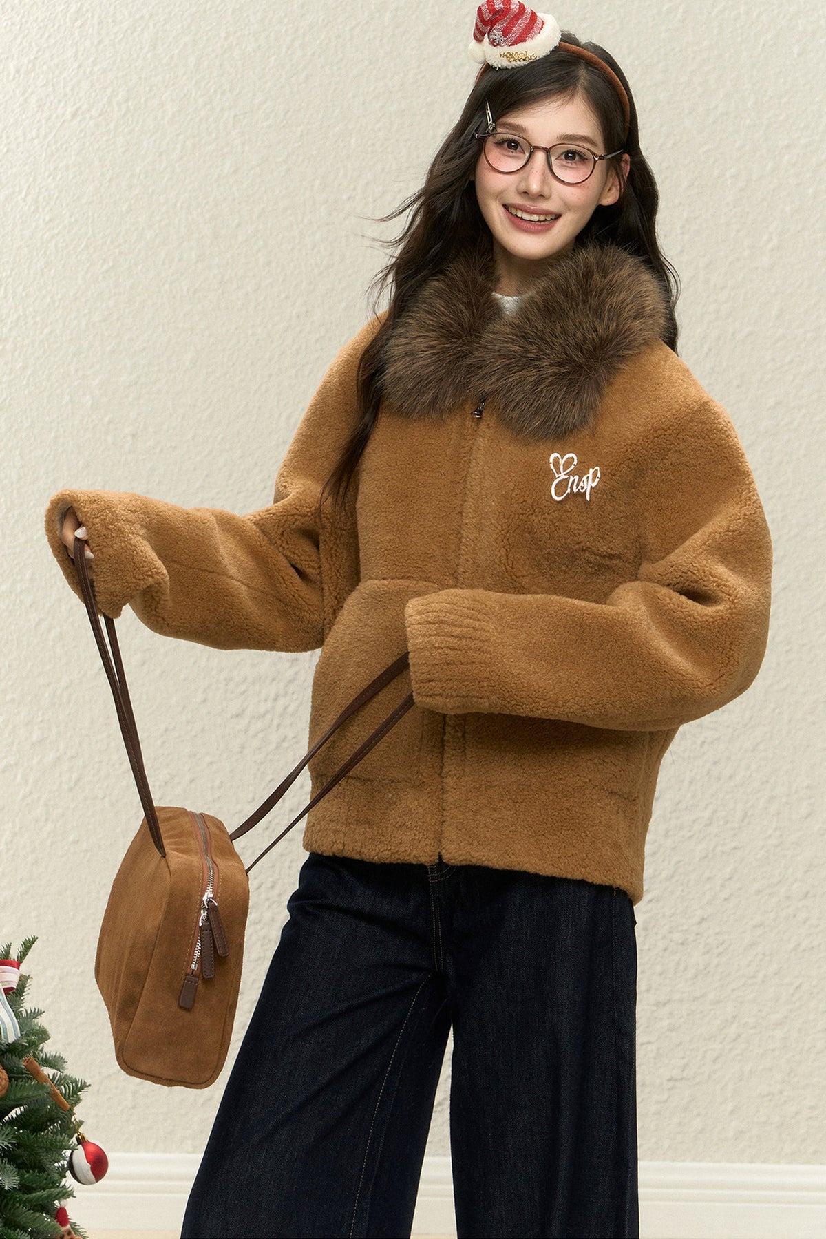 Warm Fur Collar Cardigan and Pants Set-Up