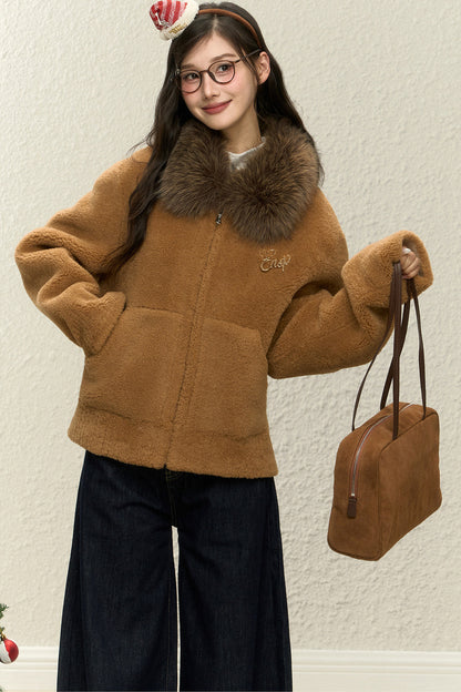 Warm Fur Collar Cardigan and Pants Set-Up