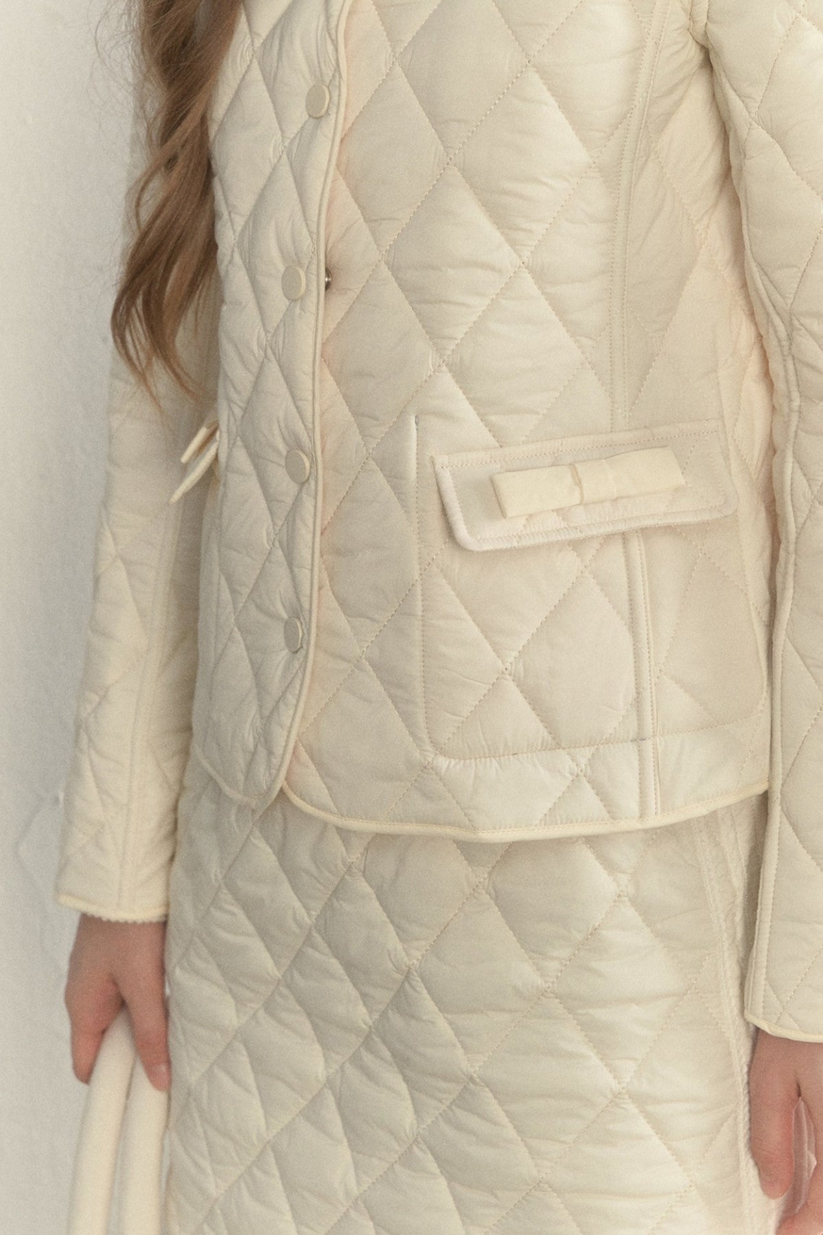 Cream Quilted Doll Collar Top and Skirt Set-Up