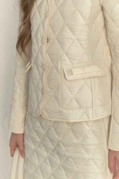 Cream Quilted Doll Collar Top and Skirt Set-Up
