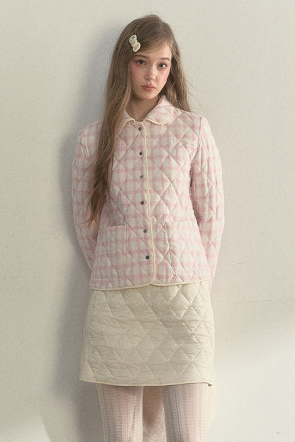 Cream Quilted Doll Collar Top and Skirt Set-Up