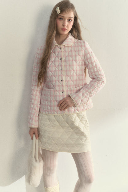 Cream Quilted Doll Collar Top and Skirt Set-Up