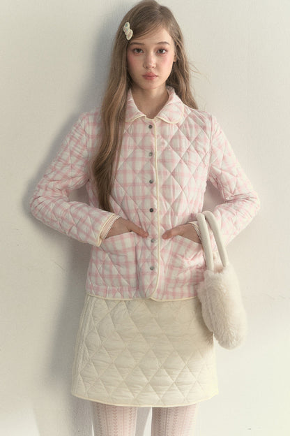 Cream Quilted Doll Collar Top and Skirt Set-Up