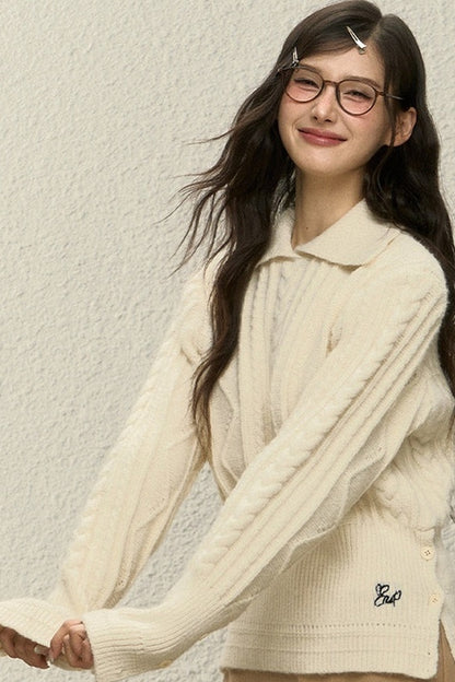 Off-White Knit Top and Straight Pants Set-Up