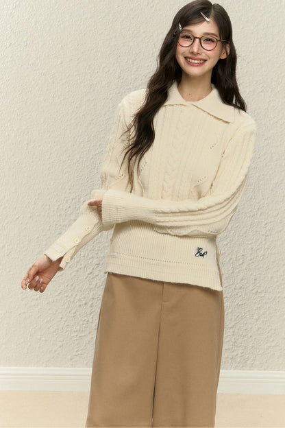 Off-White Knit Top and Straight Pants Set-Up