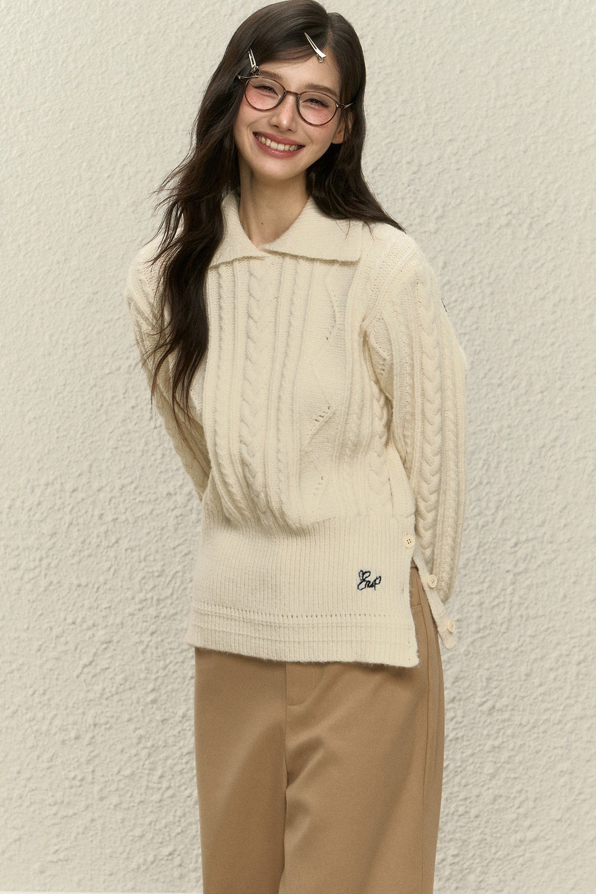 Off-White Knit Top and Straight Pants Set-Up