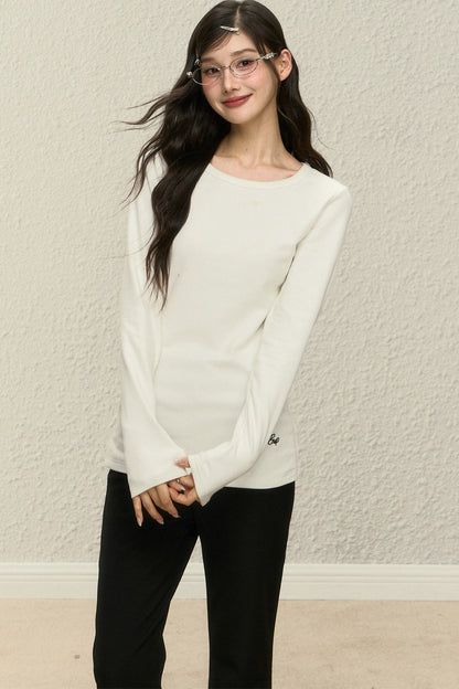 Embroidered Round Neck Long Sleeve Top