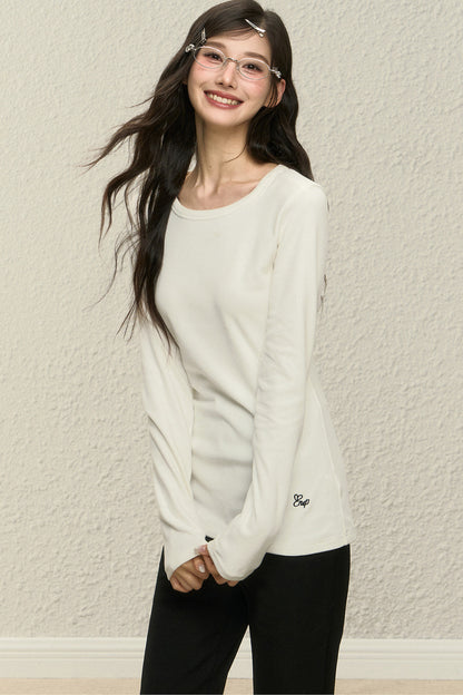 Embroidered Round Neck Long Sleeve Top