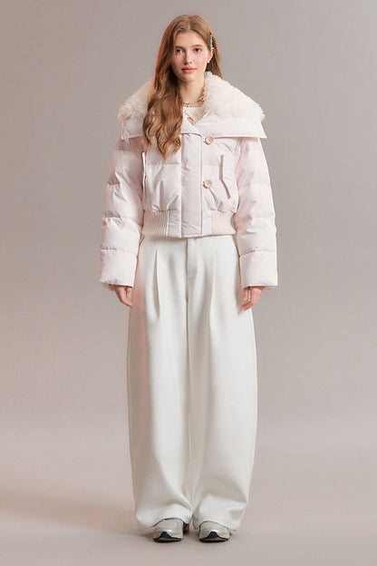 Pink Patchwork Fur Lapel Down Jacket