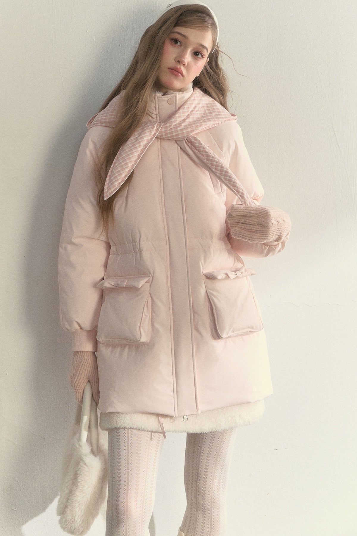 Cloud Scarf Hat Mid-Length Down Jacket