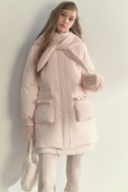 Cloud Scarf Hat Mid-Length Down Jacket