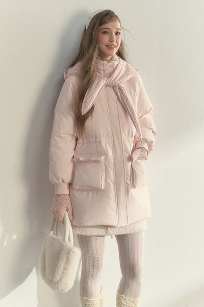 Cloud Scarf Hat Mid-Length Down Jacket