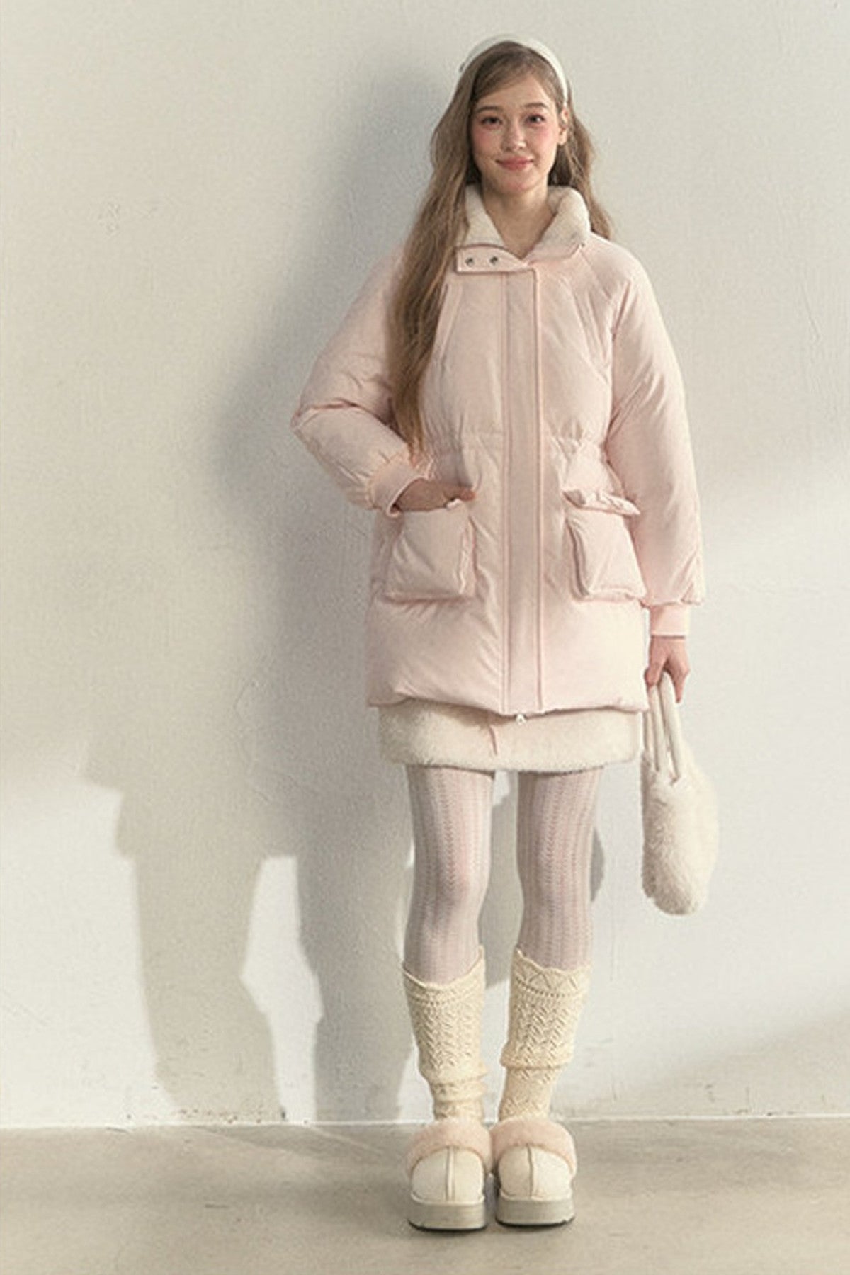 Cloud Scarf Hat Mid-Length Down Jacket