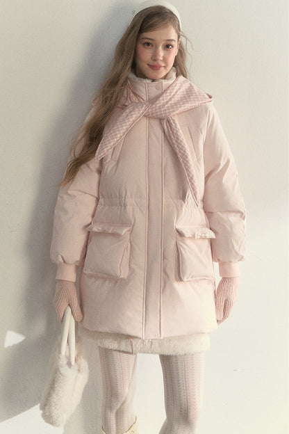 Cloud Scarf Hat Mid-Length Down Jacket