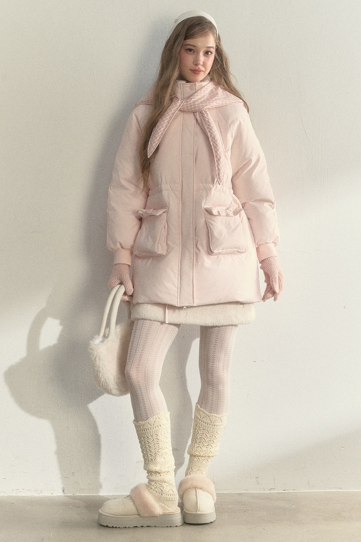 Cloud Scarf Hat Mid-Length Down Jacket