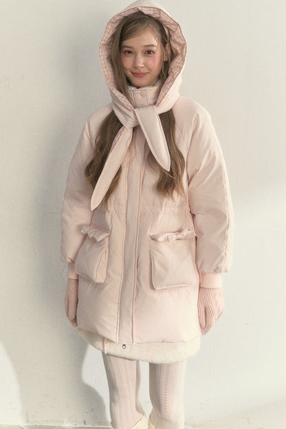 Cloud Scarf Hat Mid-Length Down Jacket