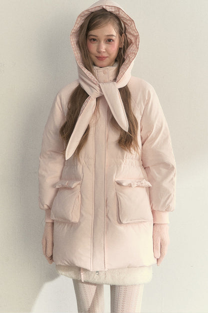 Cloud Scarf Hat Mid-Length Down Jacket