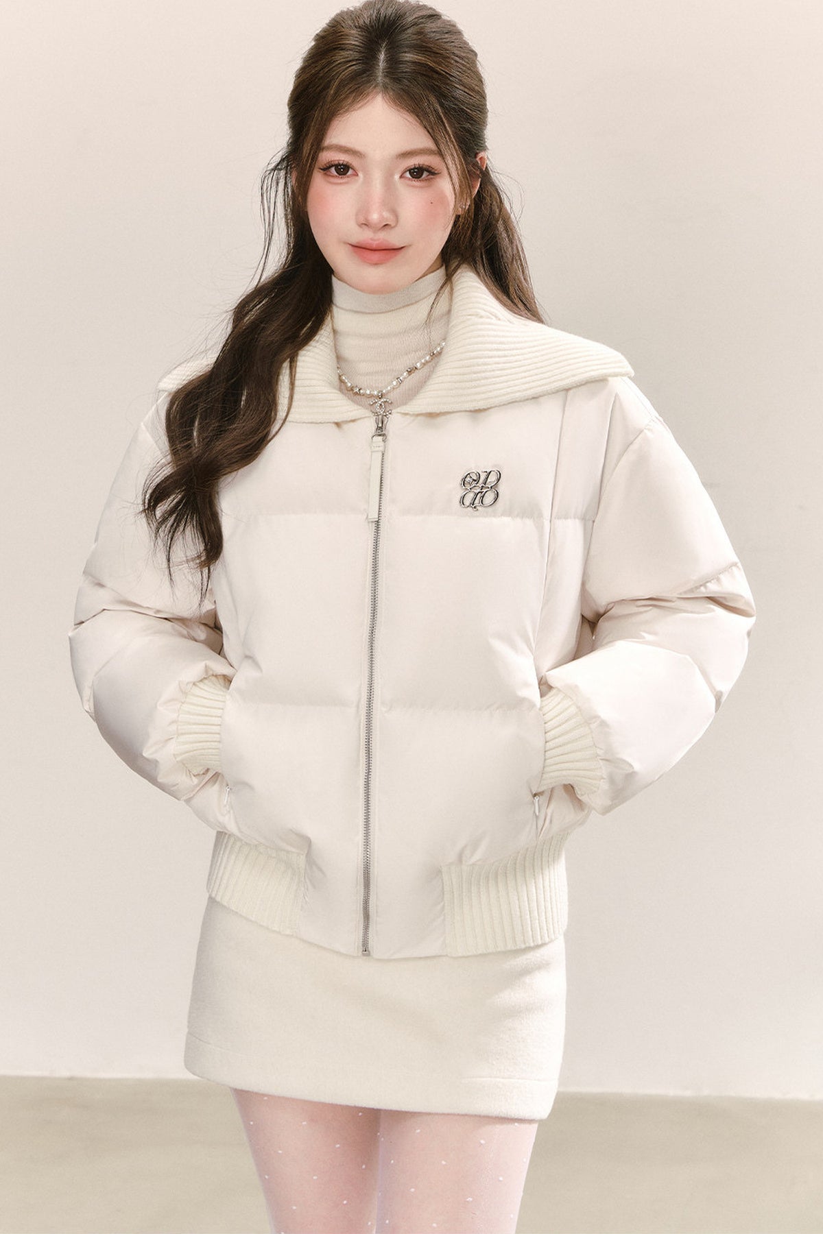 White Lapel Down Jacket