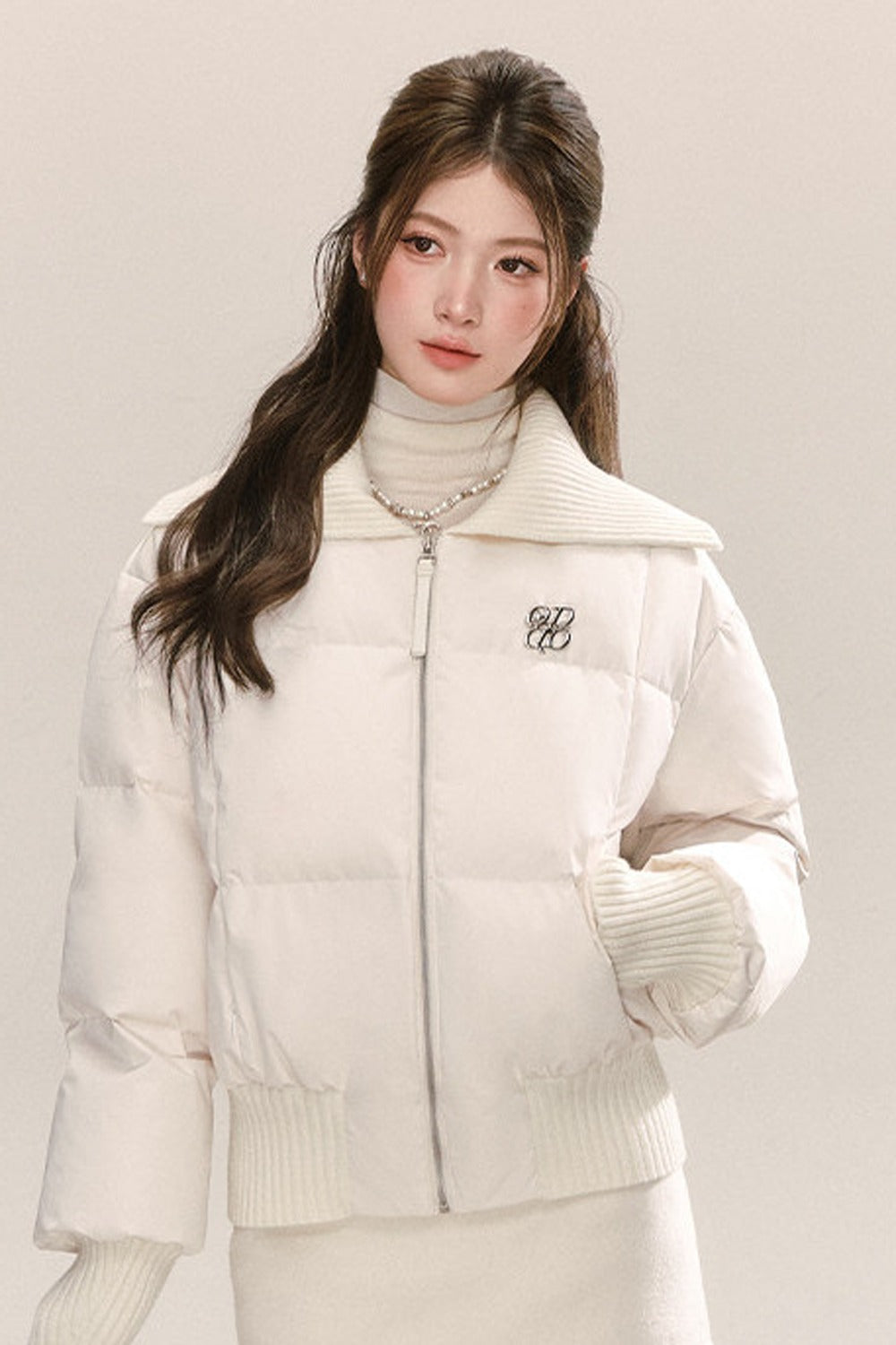 White Lapel Down Jacket