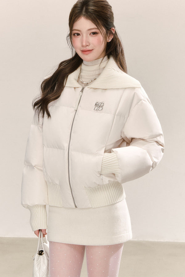 White Lapel Down Jacket