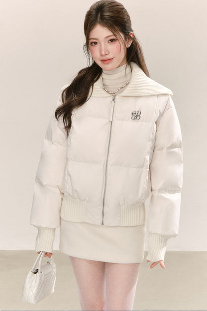 White Lapel Down Jacket
