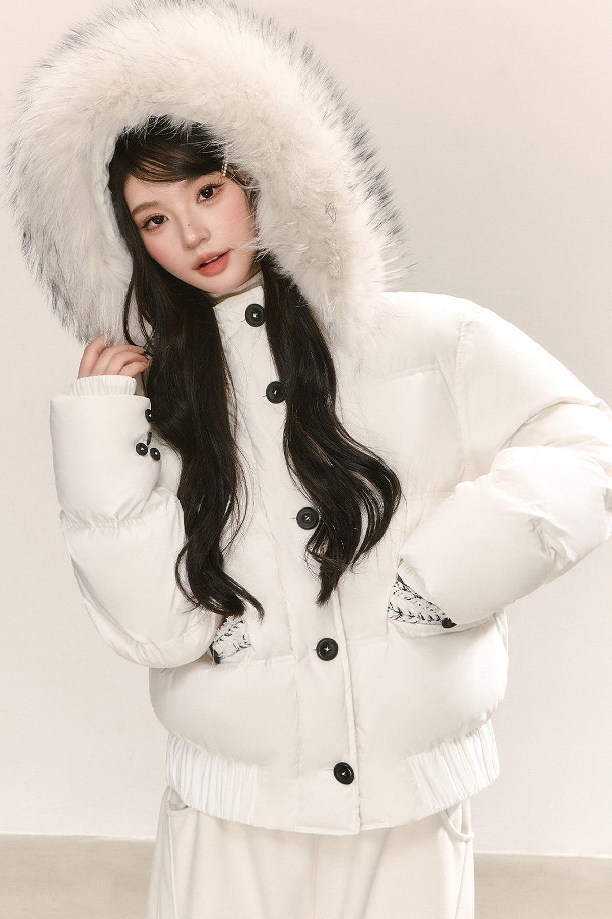 Little Raccoon Fur Collar Hooded Down Jacket