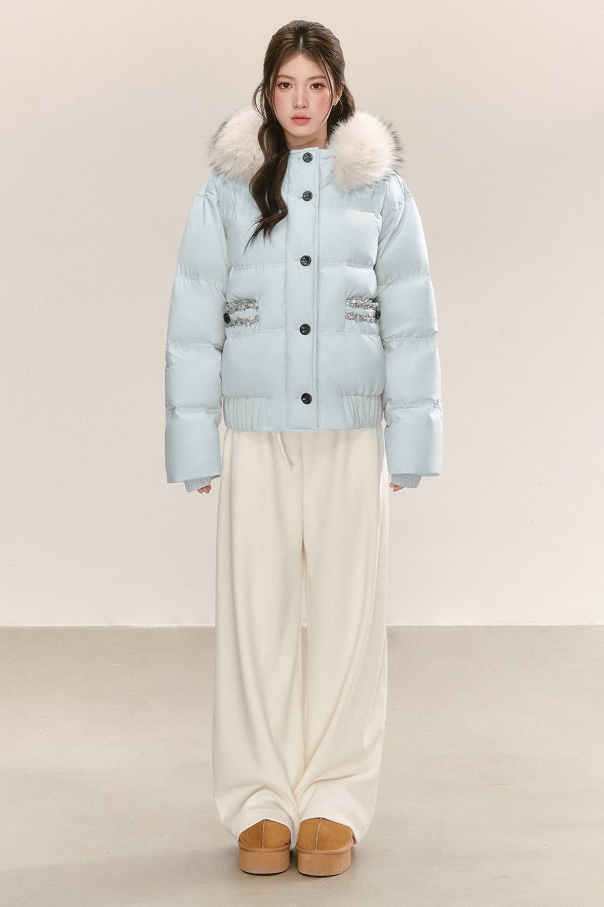 Little Raccoon Fur Collar Hooded Down Jacket