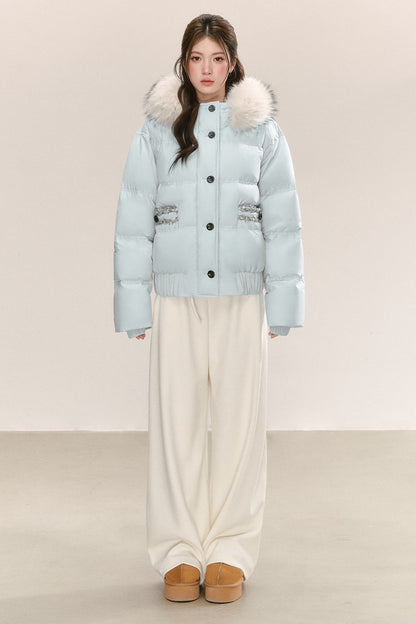 Little Raccoon Fur Collar Hooded Down Jacket