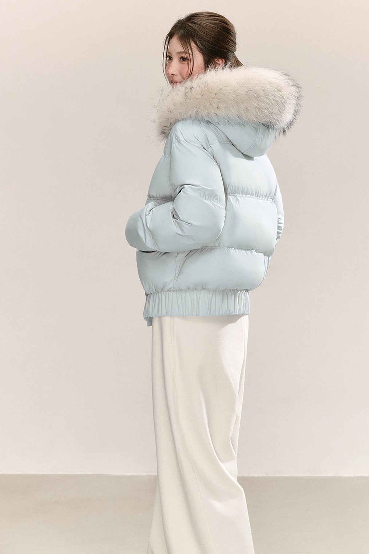 Little Raccoon Fur Collar Hooded Down Jacket