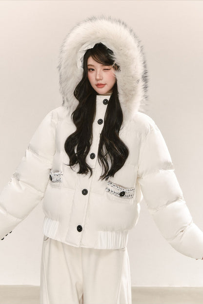 Little Raccoon Fur Collar Hooded Down Jacket