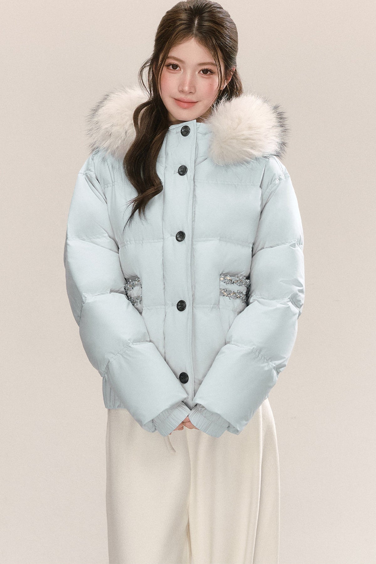 Little Raccoon Fur Collar Hooded Down Jacket