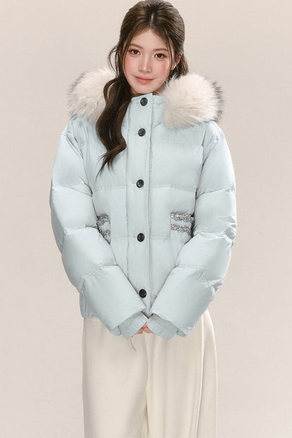 Little Raccoon Fur Collar Hooded Down Jacket