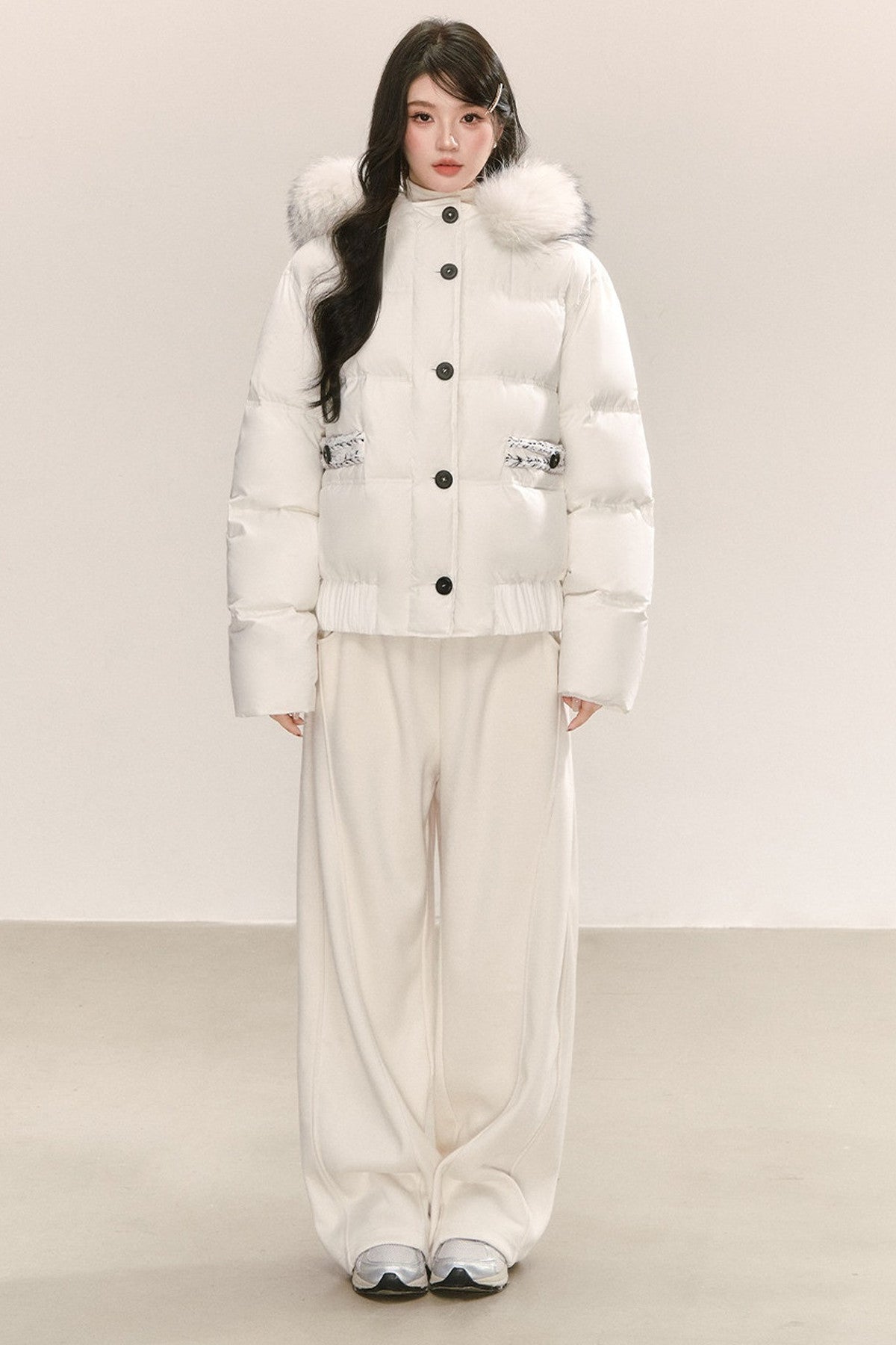Little Raccoon Fur Collar Hooded Down Jacket
