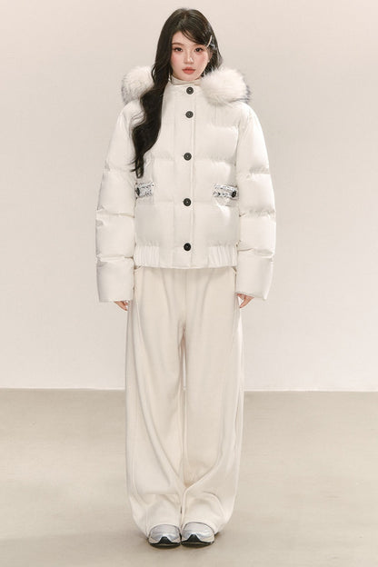 Little Raccoon Fur Collar Hooded Down Jacket