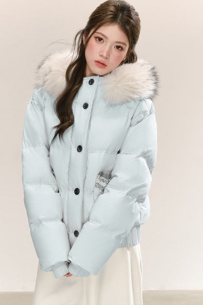Little Raccoon Fur Collar Hooded Down Jacket
