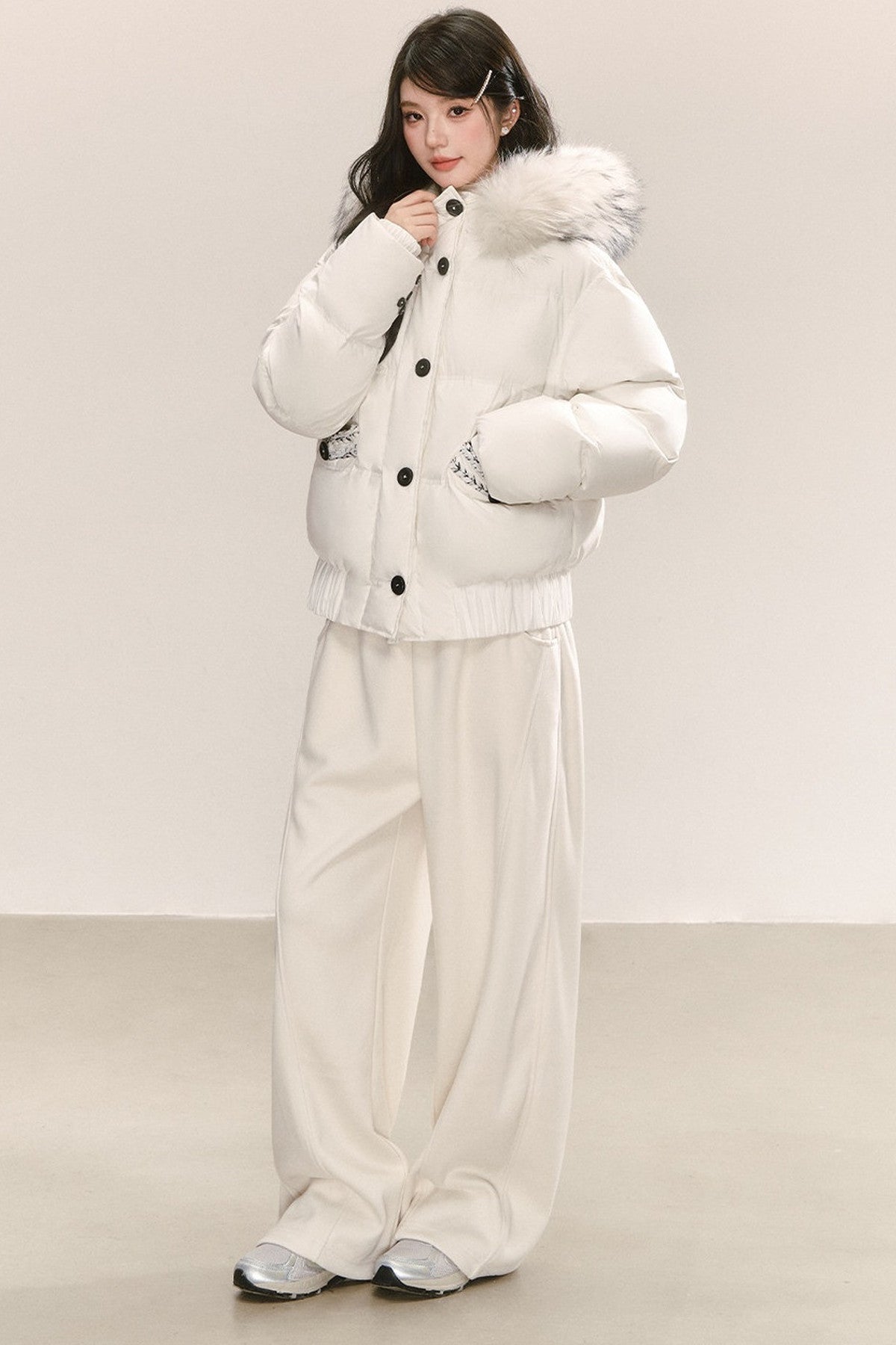 Little Raccoon Fur Collar Hooded Down Jacket
