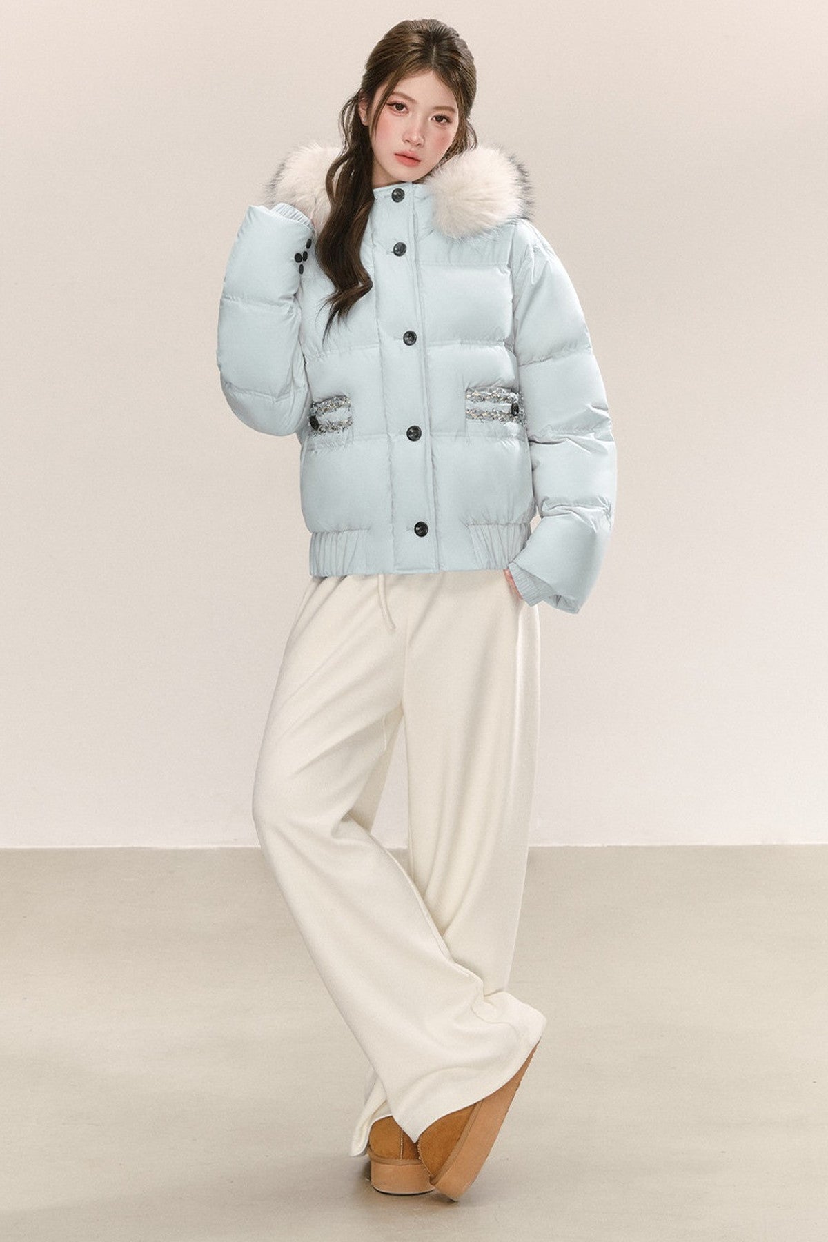 Little Raccoon Fur Collar Hooded Down Jacket