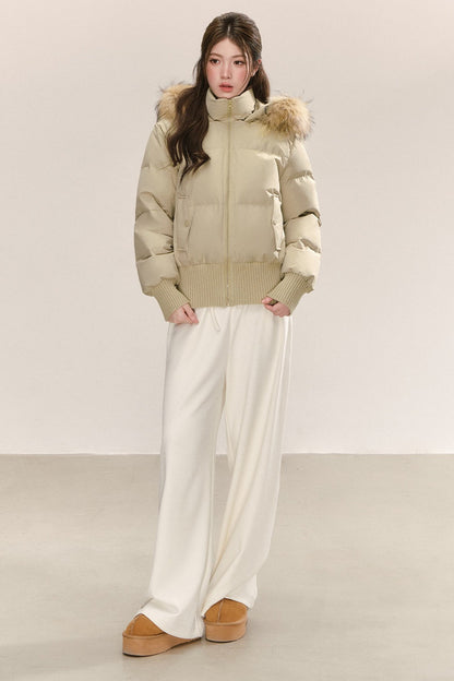 Raccoon Fur Collar Hooded Puffer Jacket