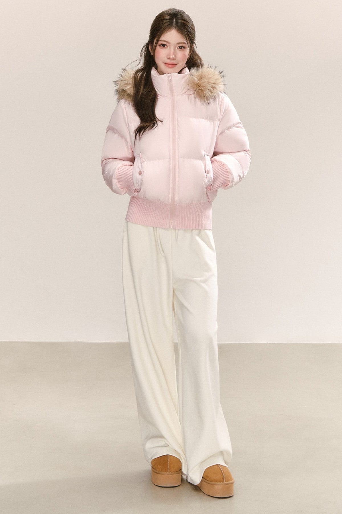 Raccoon Fur Collar Hooded Puffer Jacket