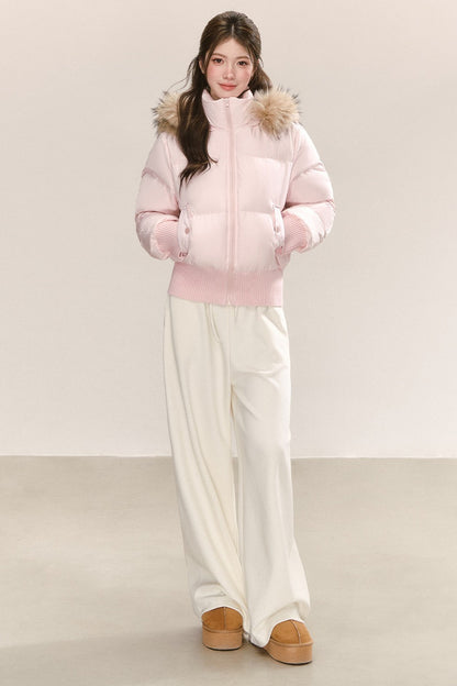 Raccoon Fur Collar Hooded Puffer Jacket