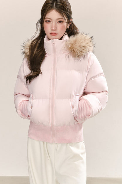 Raccoon Fur Collar Hooded Puffer Jacket