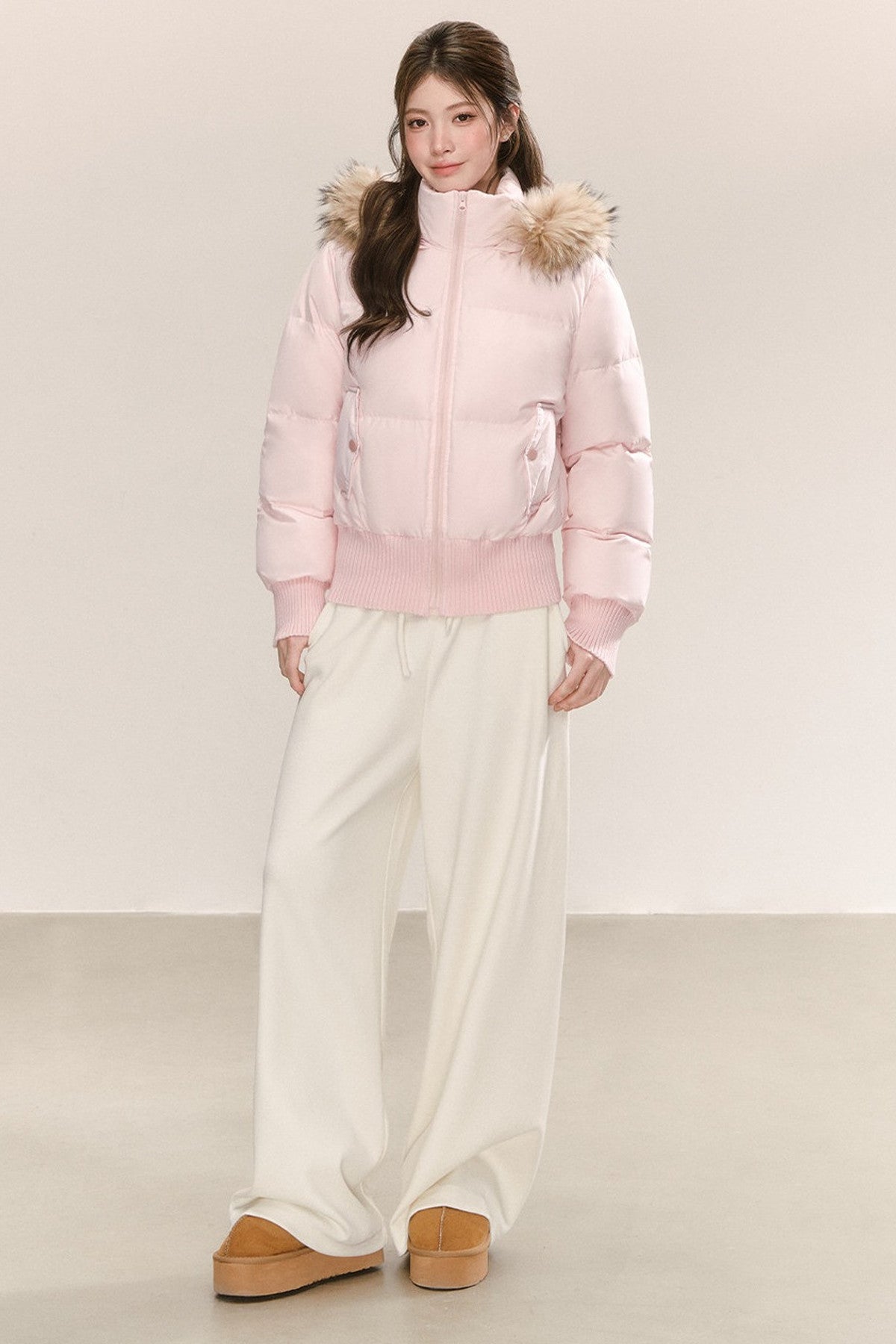 Raccoon Fur Collar Hooded Puffer Jacket