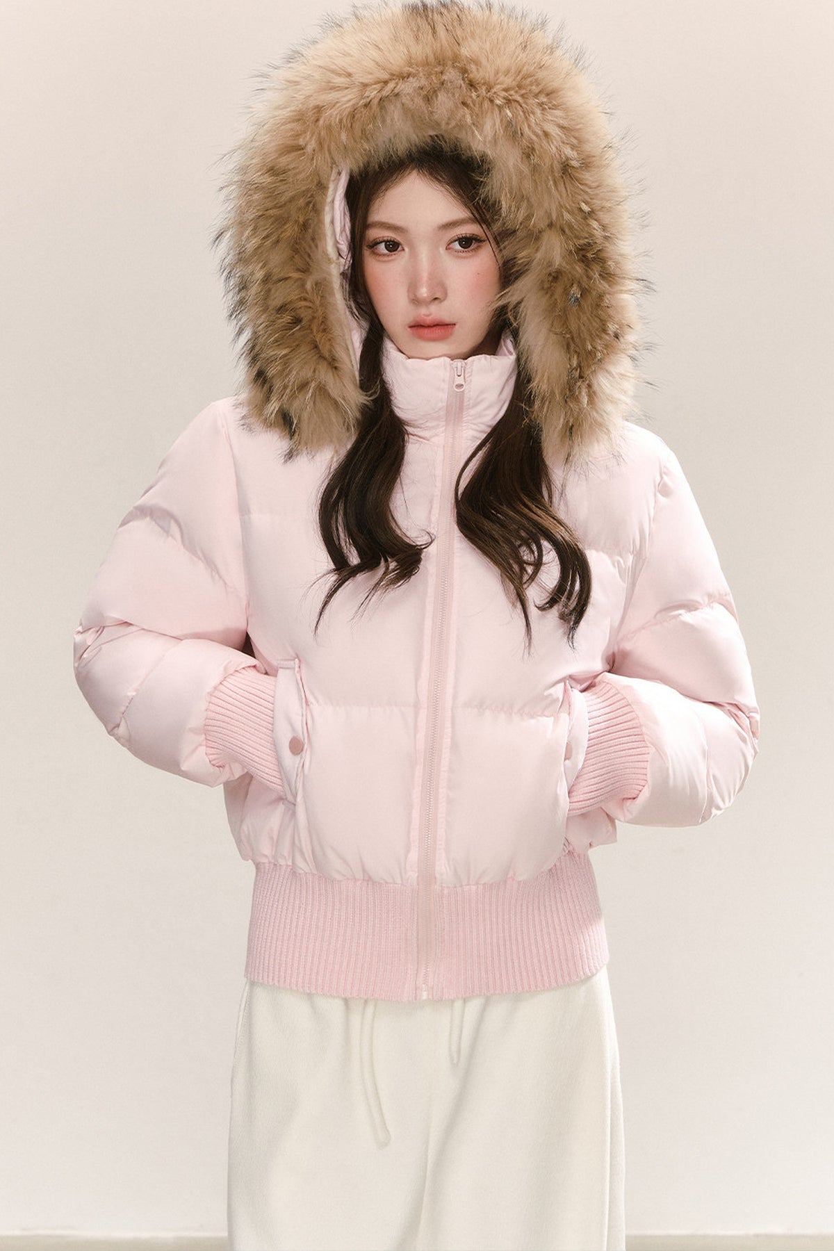 Raccoon Fur Collar Hooded Puffer Jacket
