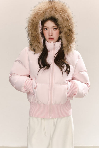 Raccoon Fur Collar Hooded Puffer Jacket