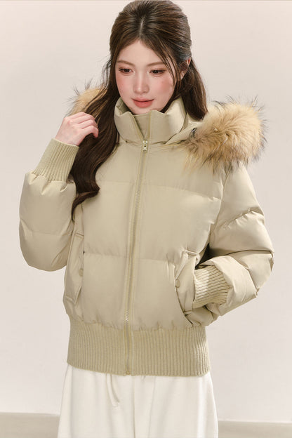 Raccoon Fur Collar Hooded Puffer Jacket