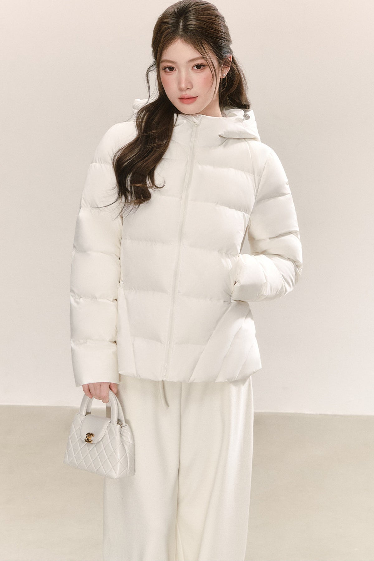 White Deconstructed Hooded Down Jacket