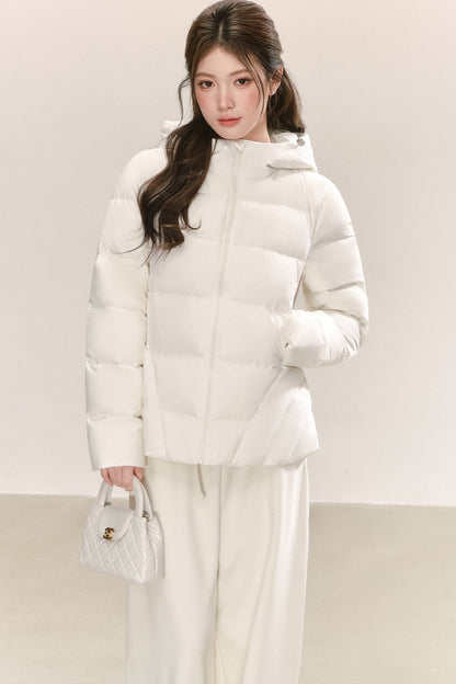 White Deconstructed Hooded Down Jacket